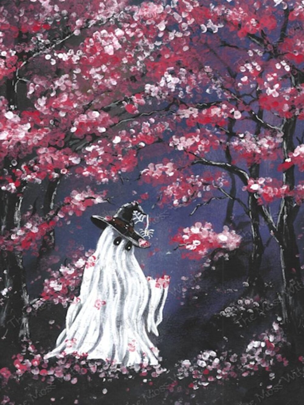 8x10 Fine Art Print, Witch Ghost Under Cherry Blossom Trees Haunted Painting, Sp - Picture 8 of 8